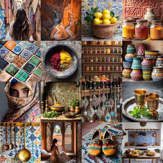Collage of Morocco themed travel stock photos from various locations