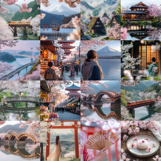 Collage of a travel stock photo bundle of Japan.
