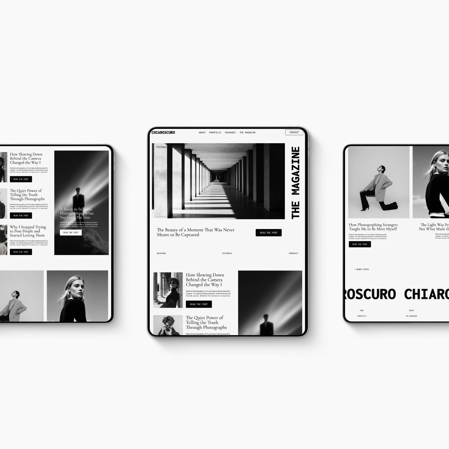 Showit Website Template for Photographers - Black & White Editorial