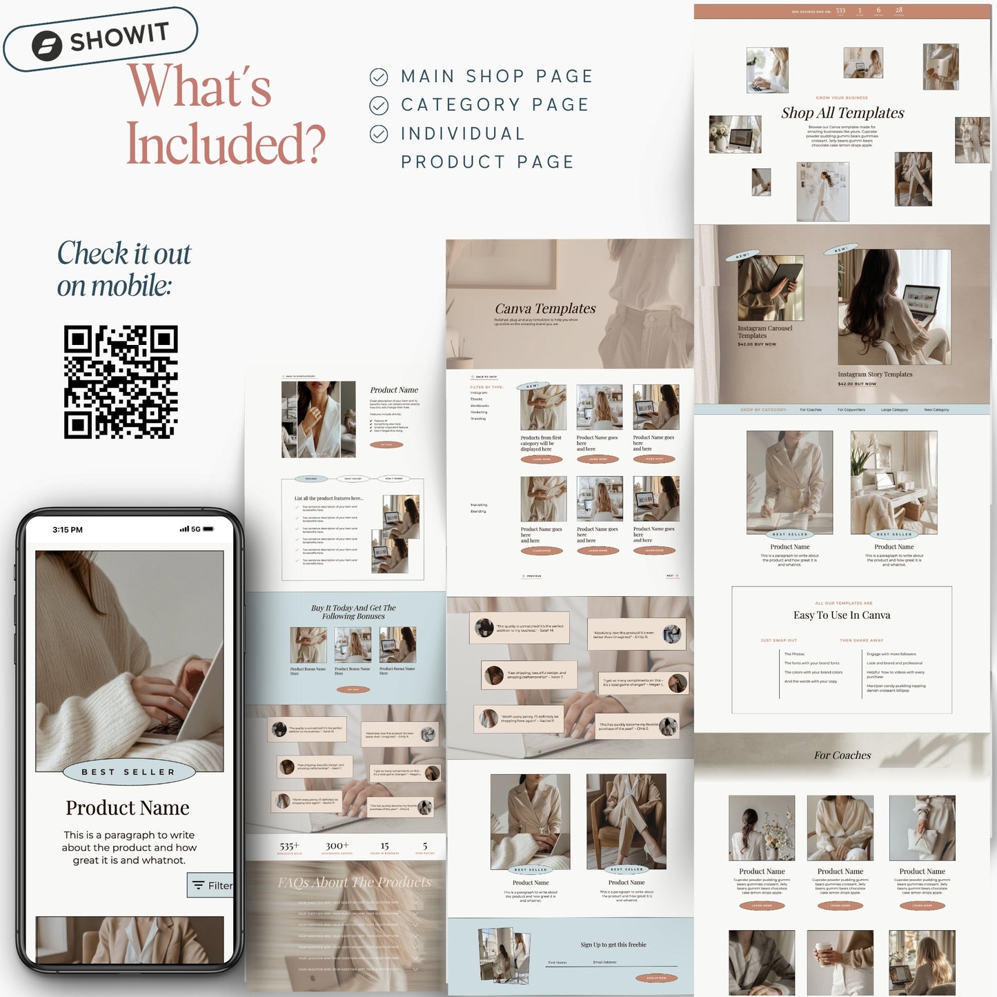 Showit Shop Page Template Add On with a QR code for mobile view