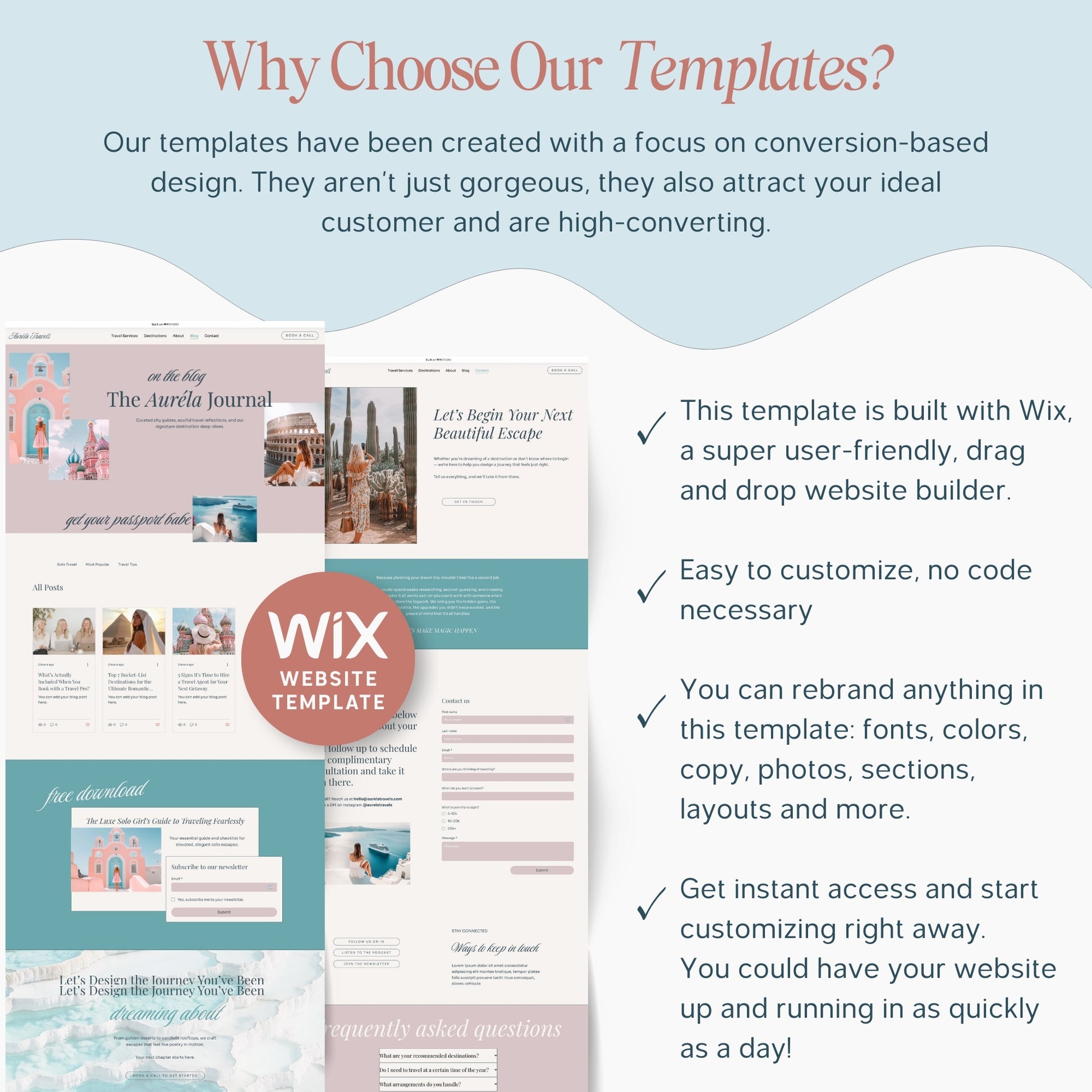 Wix Studio Travel Agency Website Template with features and benefits highlighted