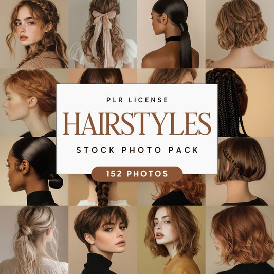 Collage of Hairstyles Stock Photo Bundle with a PLR license text overlay.