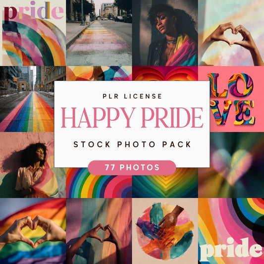 Collage of Happy Pride Stock Photo Bundle with text overlay for a stock photo pack.