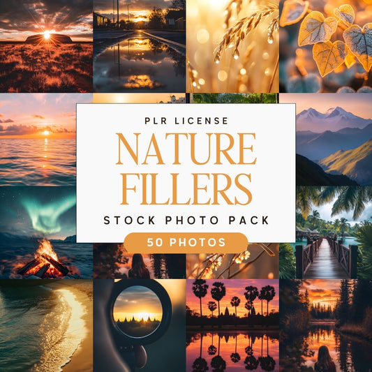 Collage of Nature Themed Travel Stock Photo Bundle with a 'Nature Fillers' stock photo pack overlay.