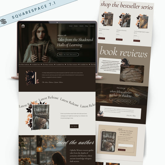 Squarespace Template For Authors with book-themed layout and branding.