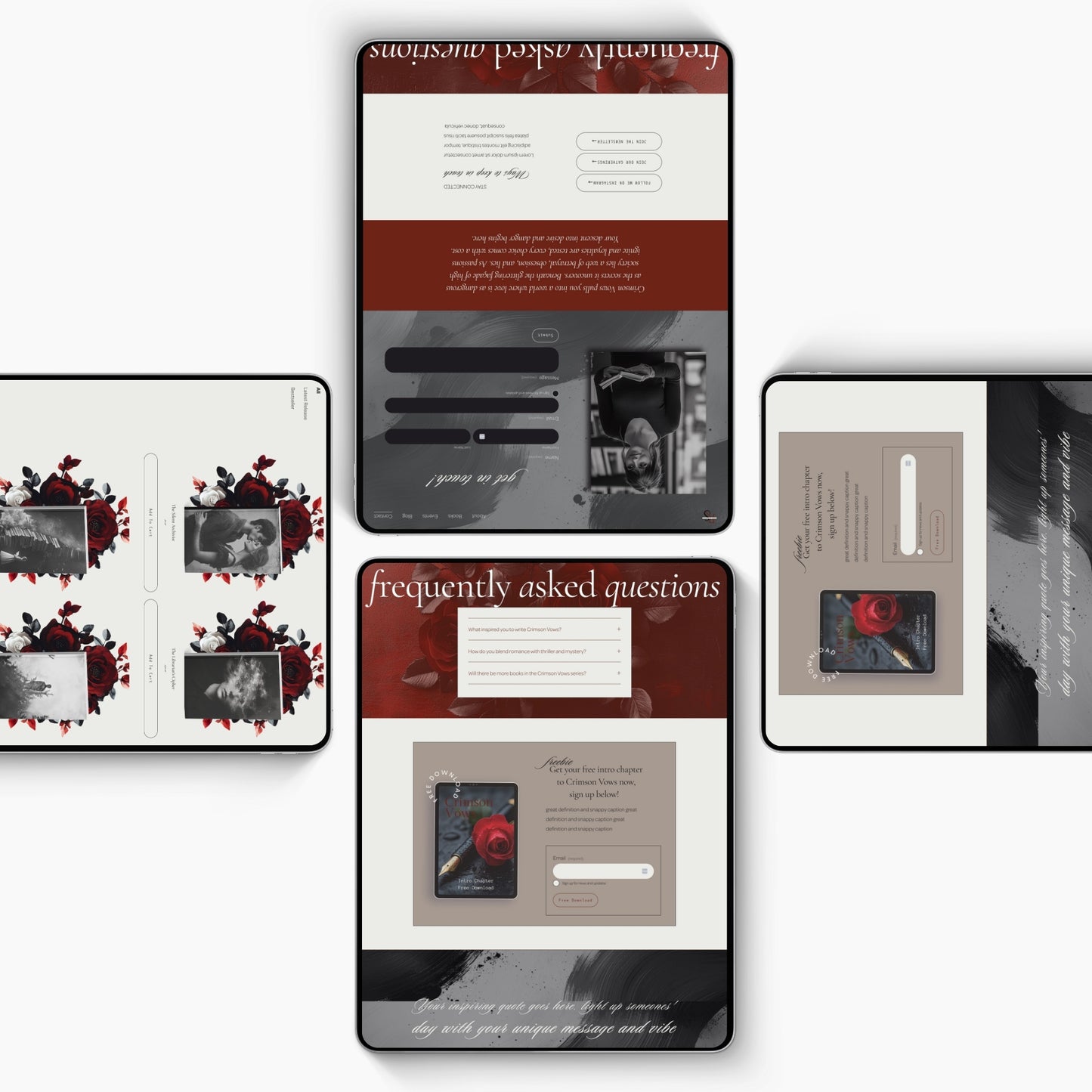 Collage of a Squarespace Template For Authors with colorful backgrounds and objects.