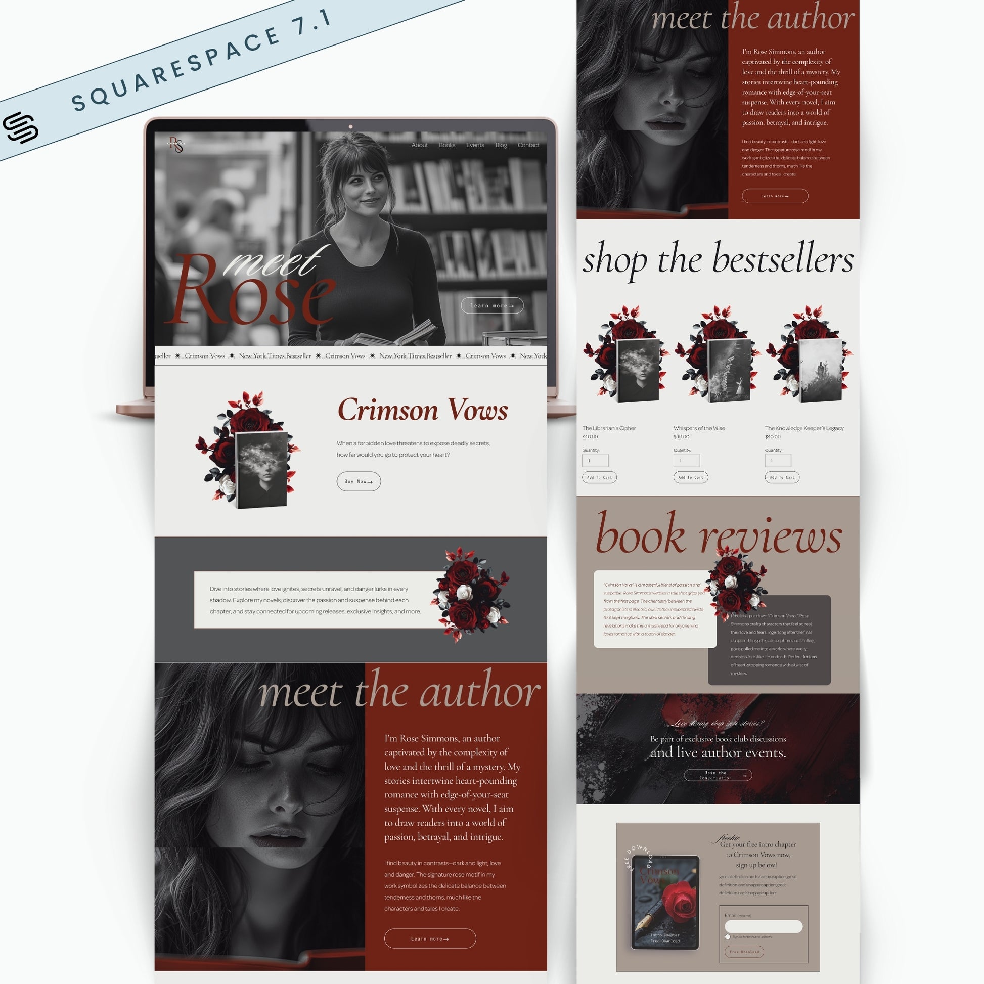 Squarespace Template For Authors with book-themed design elements.