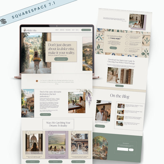 Squarespace Travel Website Template For Travel Agents displayed on a white background