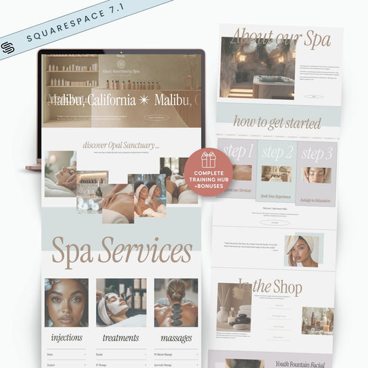 Squarespace website design for a spa with various pages and images.