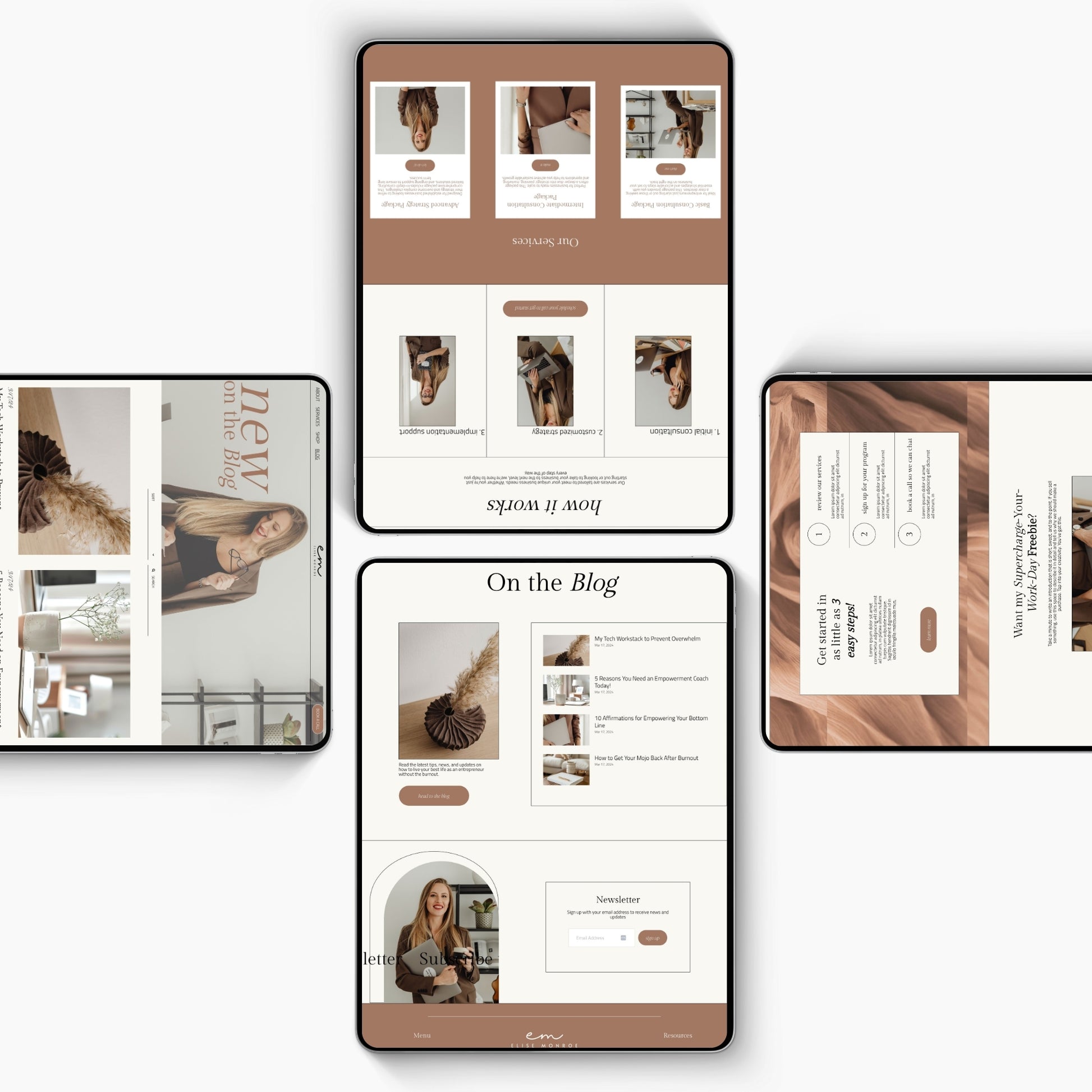 Collage of Squarespace website template for coaches  on a white background