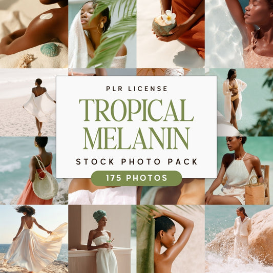Collage of Tropical Melanin Luxury Lifestyle Stock Photo Bundle with PLR license