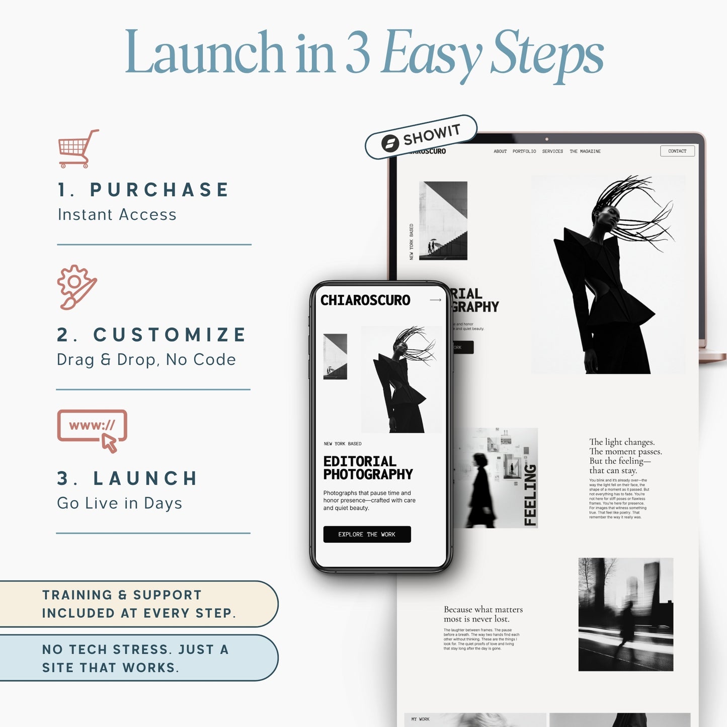Showit Website Template for Photographers - Black & White Editorial