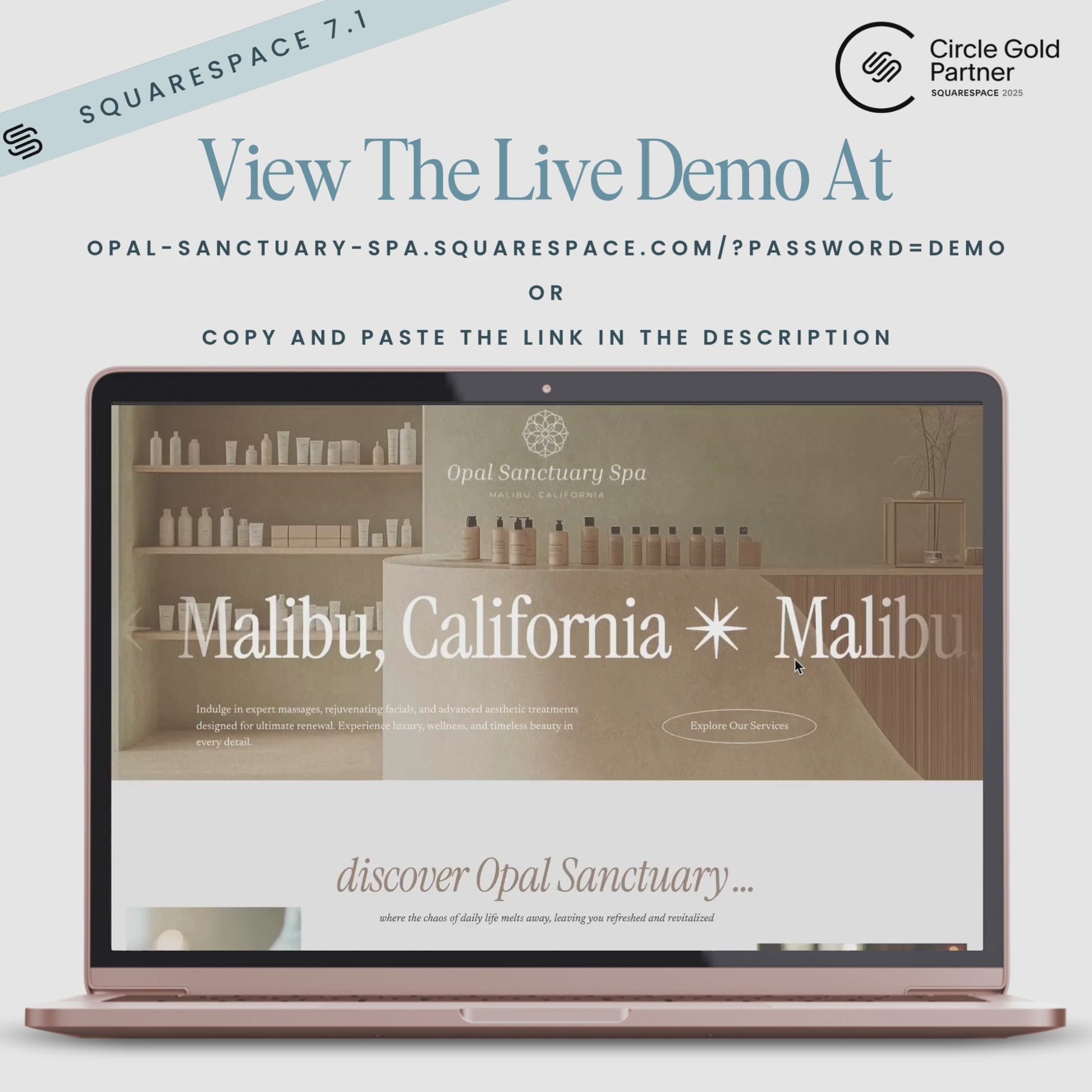 Squarespace template medspa video preview
