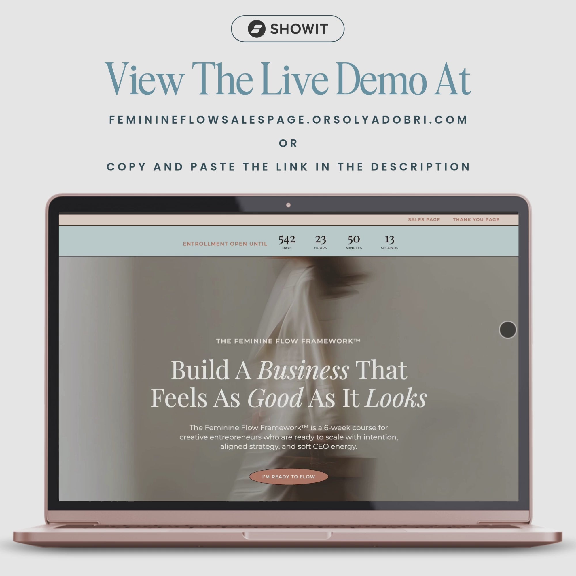 Showit course sales page template video preview