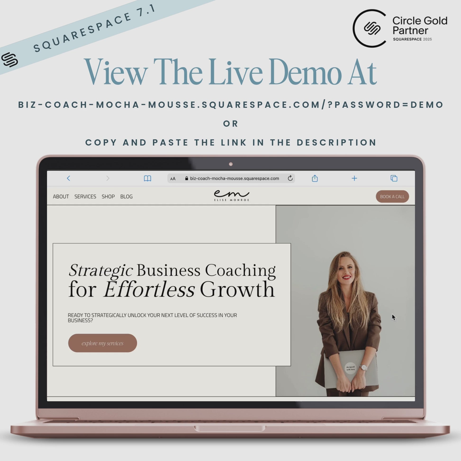 Squarespace website template for coaches video preview
