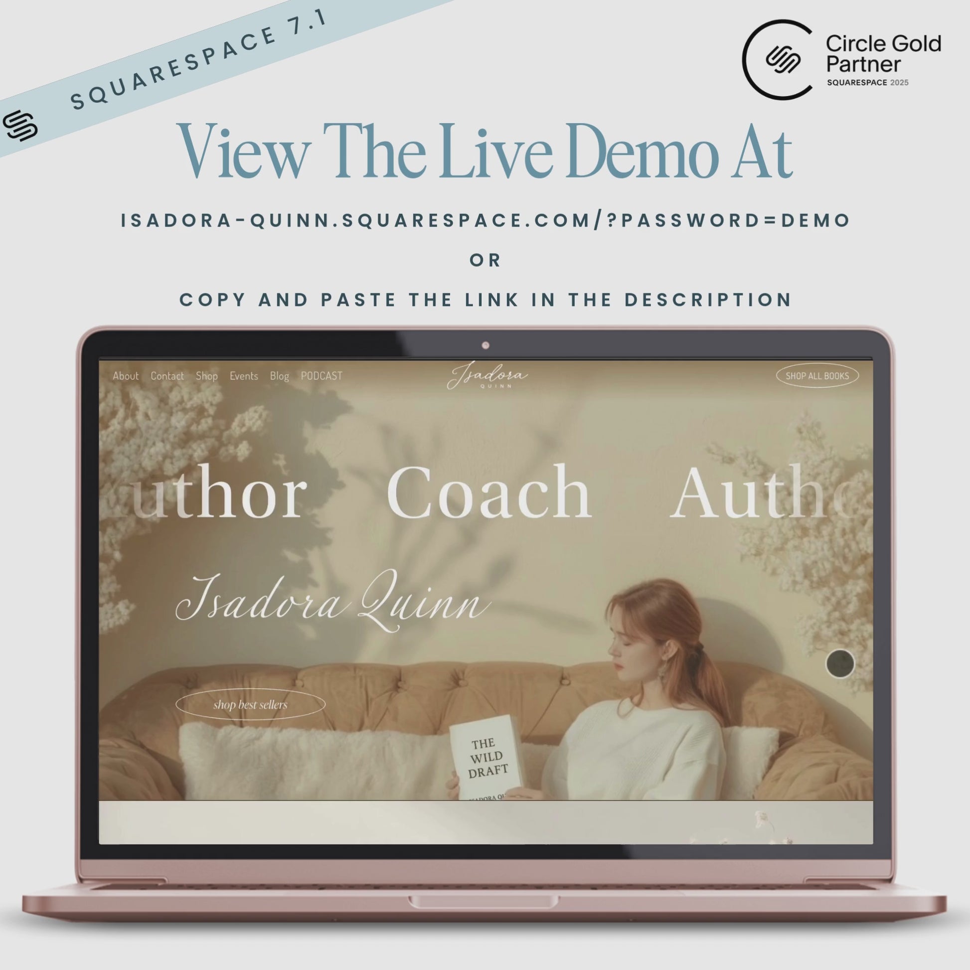 	squarespace author template video preview