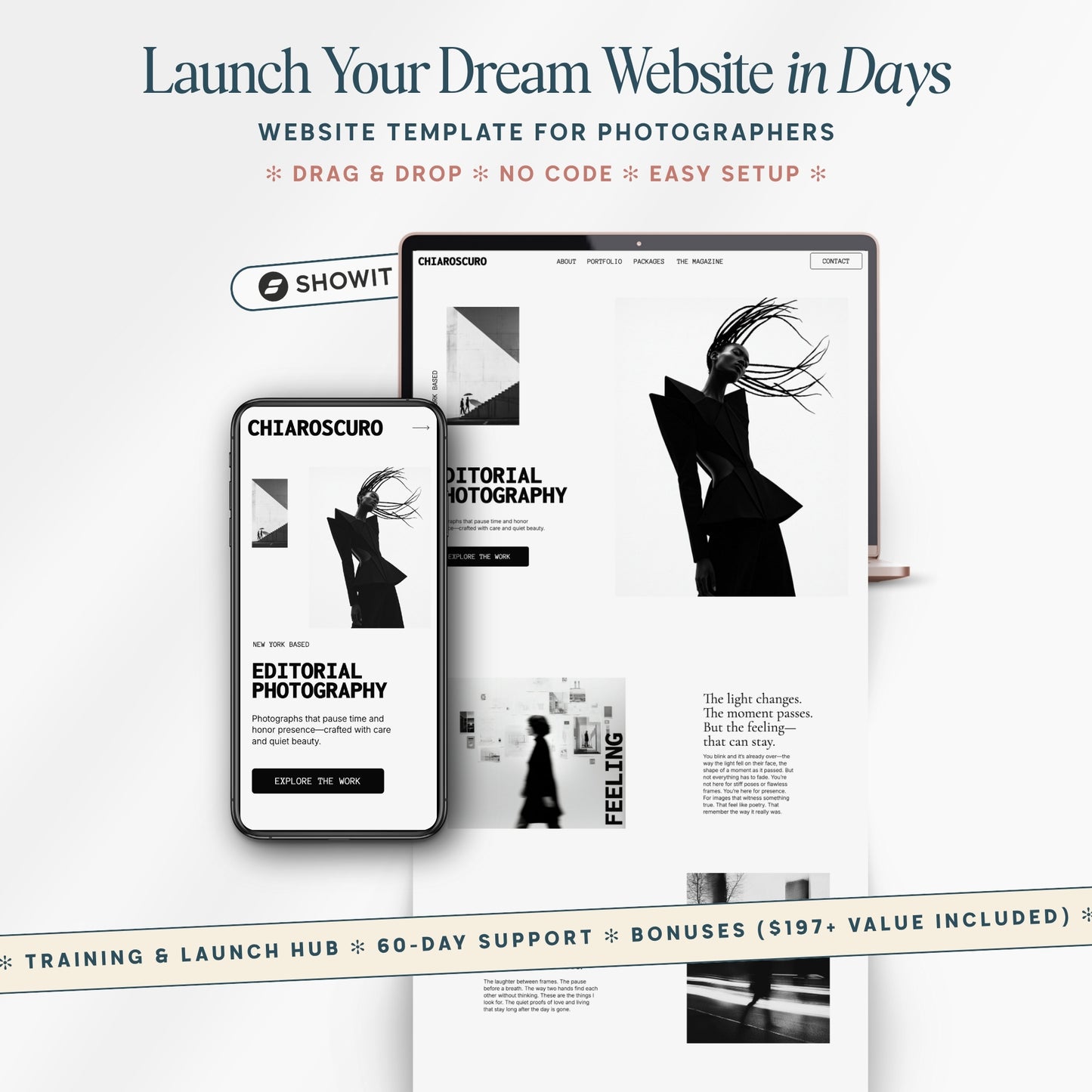 Showit Website Template for Photographers - Black & White Editorial