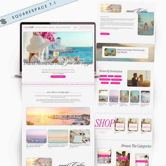squarespace travel blog website design with travel-themed images and text.