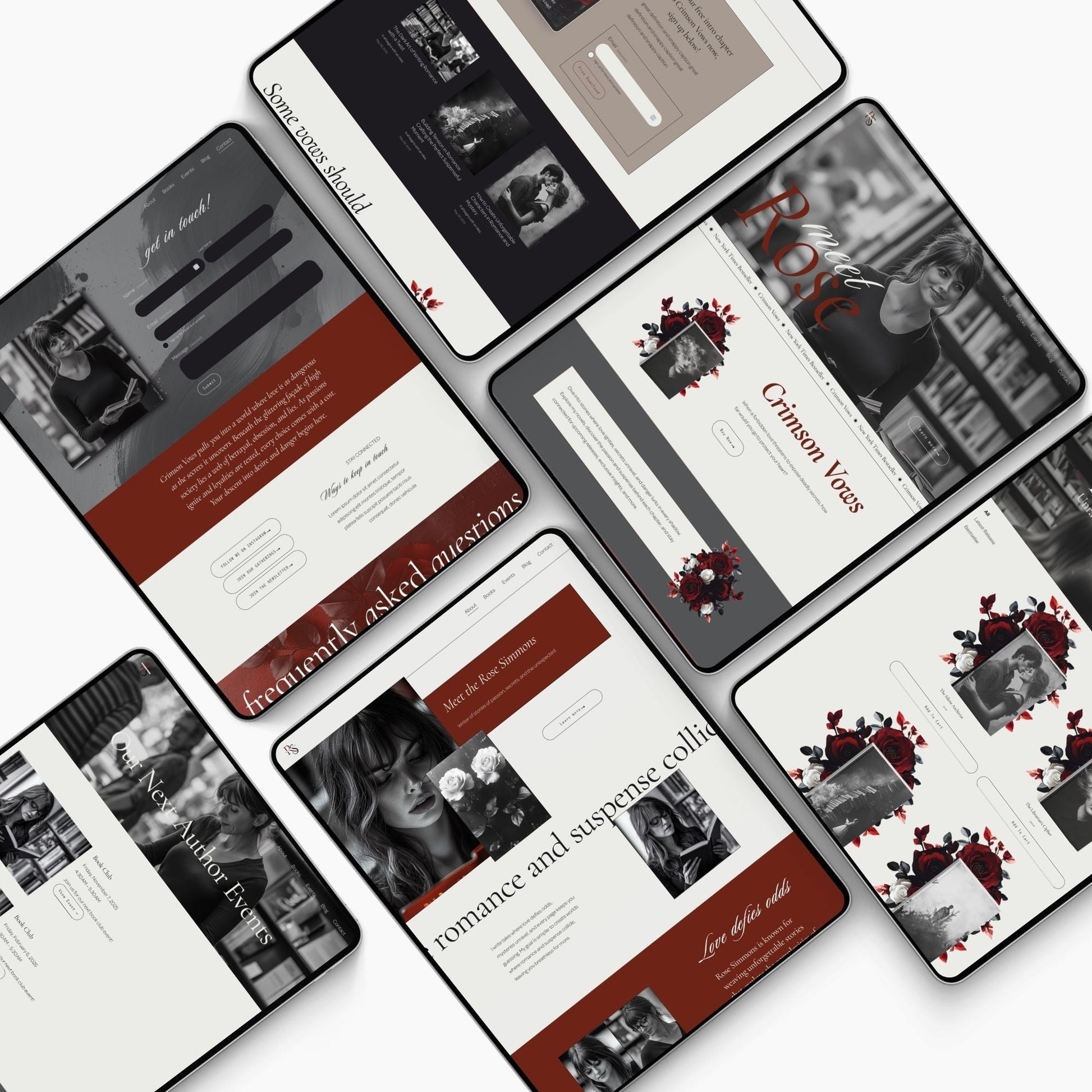 A collection of mockups for Squarespace Template For Authors, displayed on various devices such as tablets and smartphones.