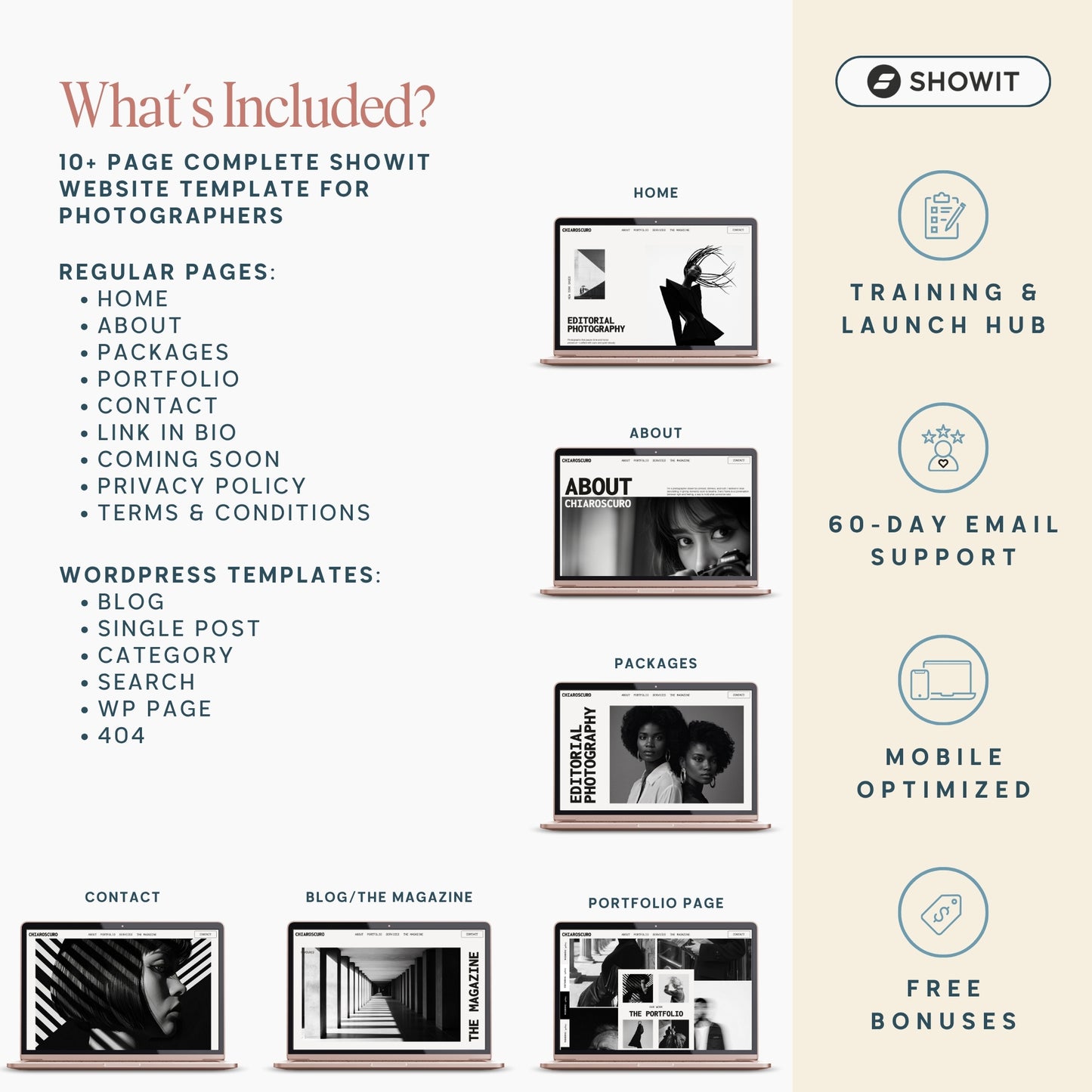 Showit Website Template for Photographers - Black & White Editorial